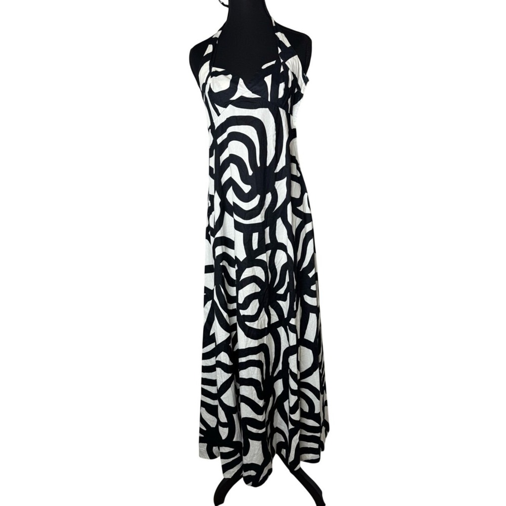 Marimekko H&M Womens Black White Babydoll Halter Midi Dress‎ Sz 4 Resort Cruise